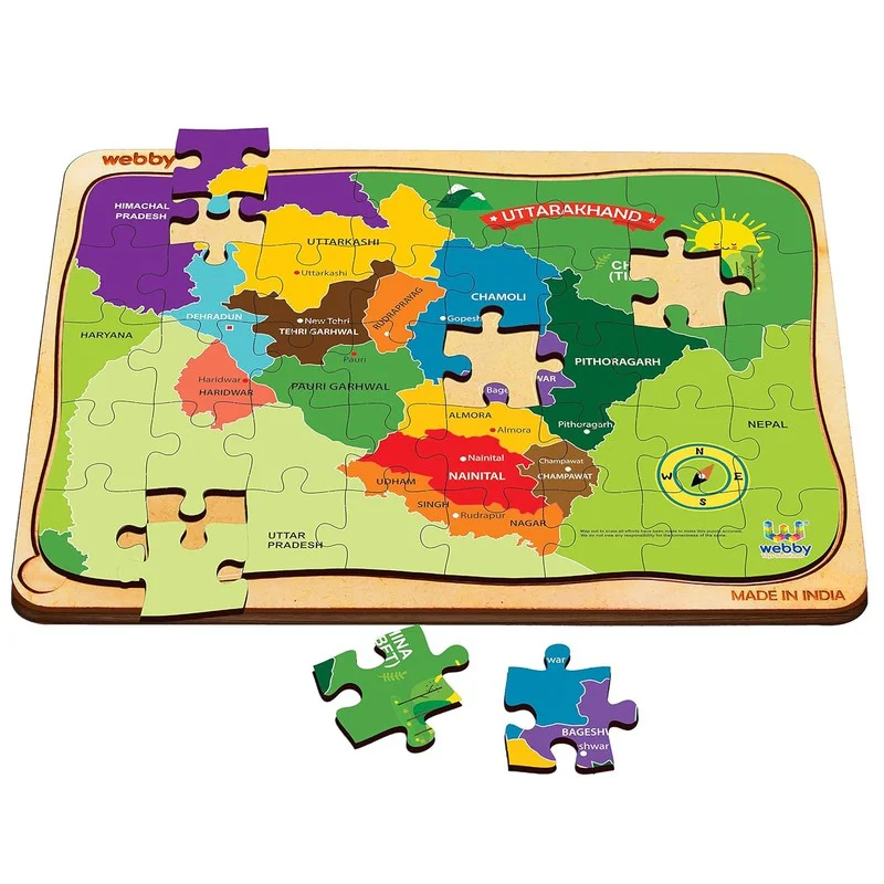 Wooden Puzzle for teen tasks-Uttarakhand Map Wooden Jigsaw Puzzle, 40pcs