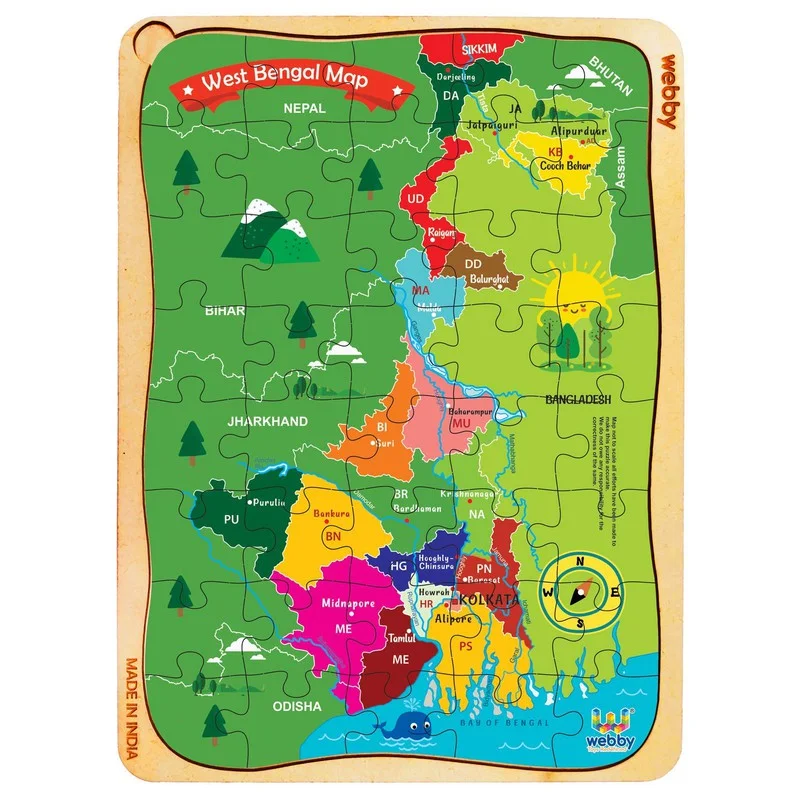 Wooden Puzzle for early skills-West Bengal Map Wooden Jigsaw Puzzle, 40pcs