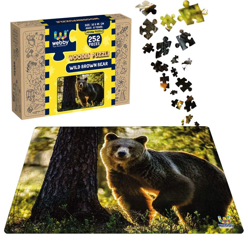 Wooden Puzzle for trip fun-Wild Brown Bear Wooden Jigsaw Puzzle - 252 Pieces