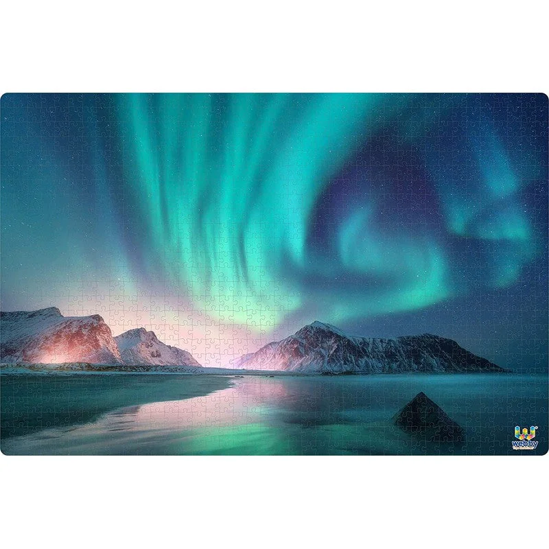 Wooden Puzzle for fireside fun-Wooden Aurora Borealis Jigsaw Puzzle, 1000 Pieces, Multicolor