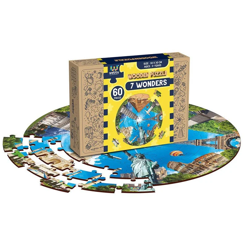 Wooden Puzzle for snug play-Wooden Seven Wonders of The World Jigsaw Puzzle, 60 Pcs