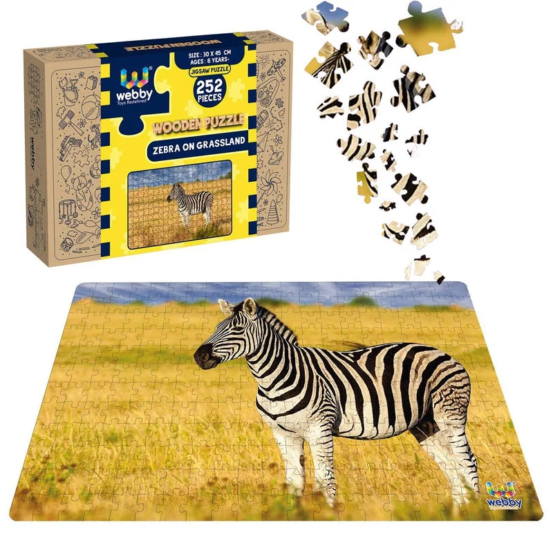 Wooden Puzzle for picnic art-Zebra In The Grasslands Wooden Jigsaw Puzzle, 252 Pieces