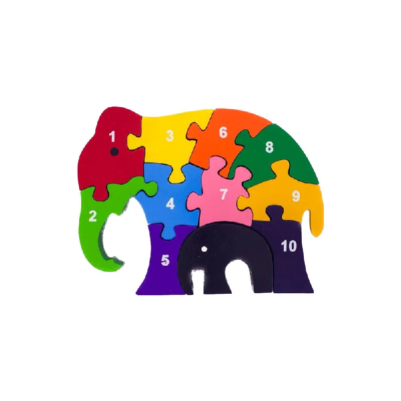 Wooden Puzzle for shore fun-Wooden 1-10 Jigsaw Puzzle - Mama and Baby Elephants