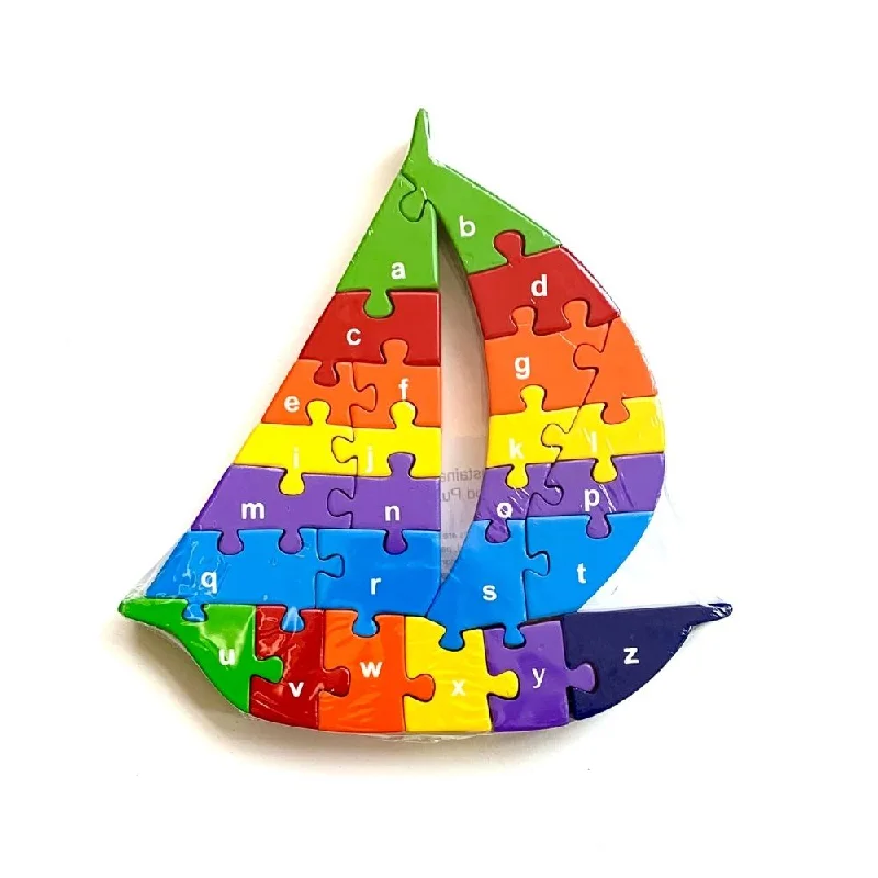 Wooden Puzzle for cozy calm-Wooden A-Z Jigsaw Puzzle - Sail Boat