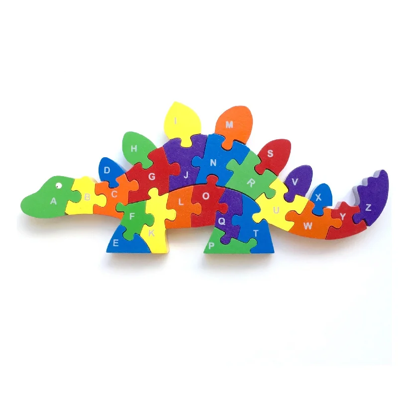 Wooden Puzzle for meal play-Wooden A-Z Jigsaw Puzzle - Stegosaurus