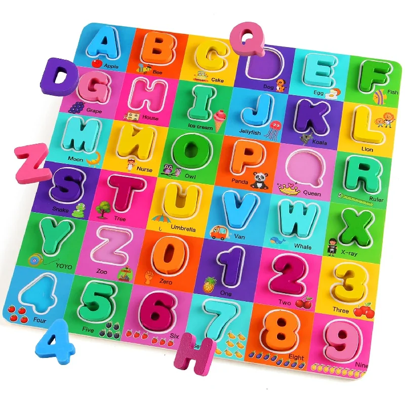 Digital Plaything for homeschool tools-Wooden Alphabet Puzzles For Toddlers 2 4, Alphabet And Number Puzzle With A