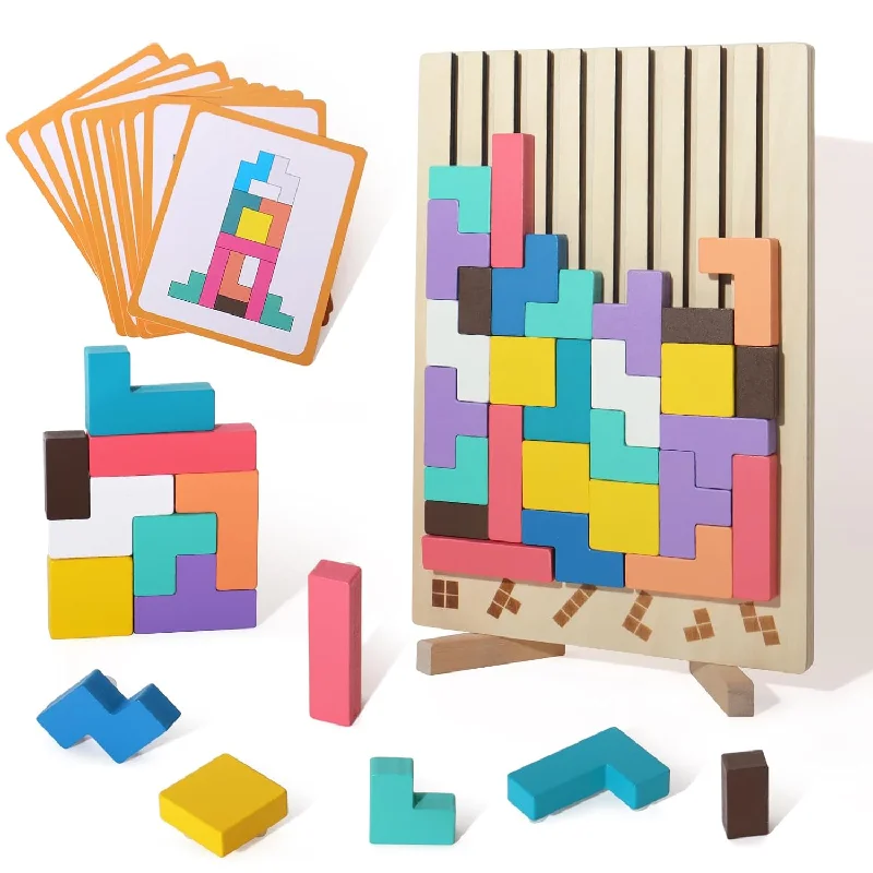 Wooden Puzzle for cold games-Wooden Blocks Puzzle Brain Teasers Toy Tangram Jigsaw Puzzle Intelligence C