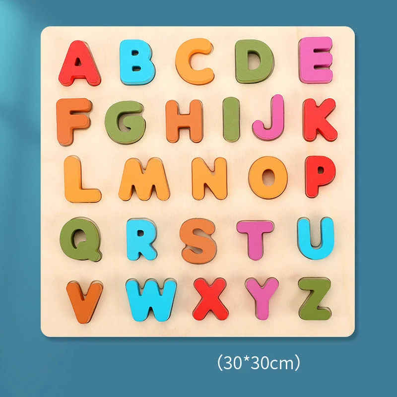 Wooden Puzzle for meal times-Wooden Colorful Letters Cognitive Learning Puzzle