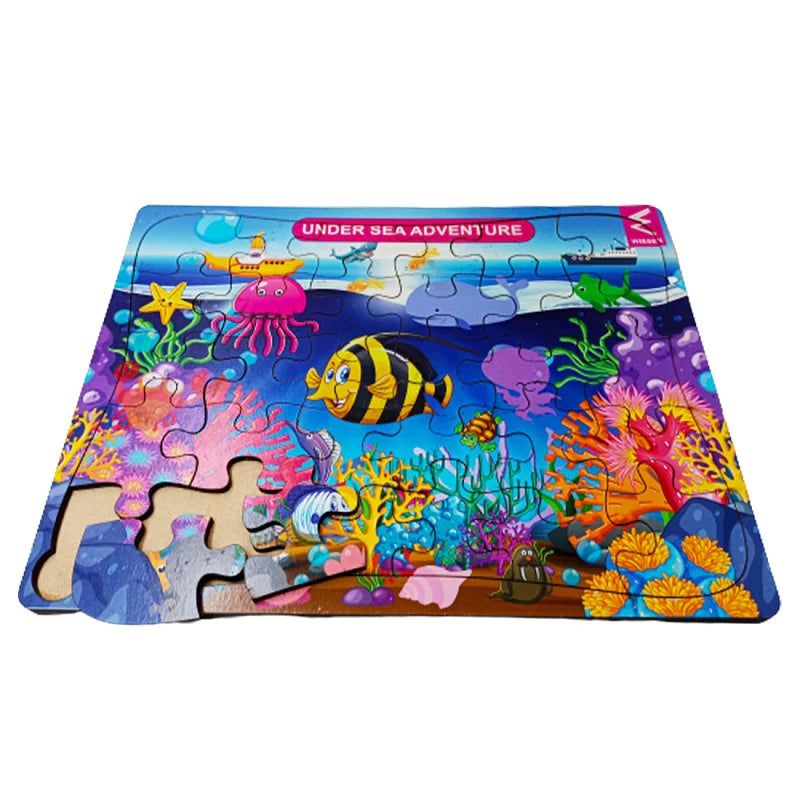 Wooden Puzzle for travel ease-Wooden Jigsaw Puzzle Under Sea Theme