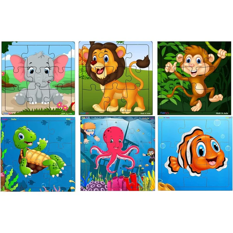 Wooden Puzzle for tree play-Wooden Jigsaw Puzzle - 9 Pieces (Animal & Sea - Pack of 6)