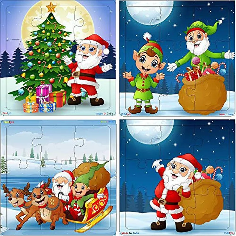 Wooden Puzzle for wild trails-Wooden Jigsaw Puzzle - 9 Pieces (Christmas Pack of 4)