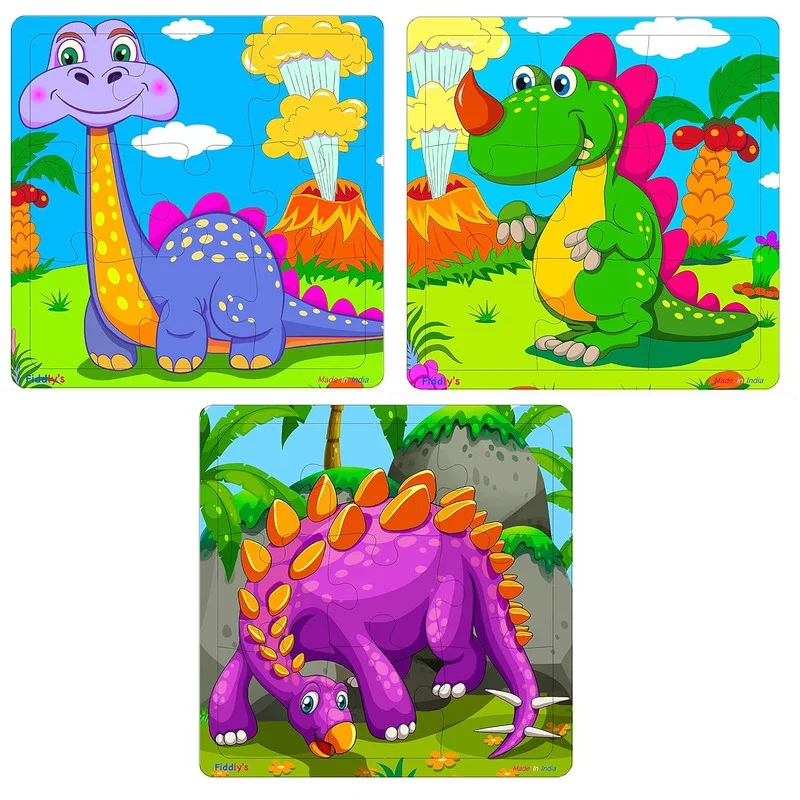 Wooden Puzzle for trip fun-Wooden Jigsaw Puzzle - 9 Pieces (Dino Pack of 3)