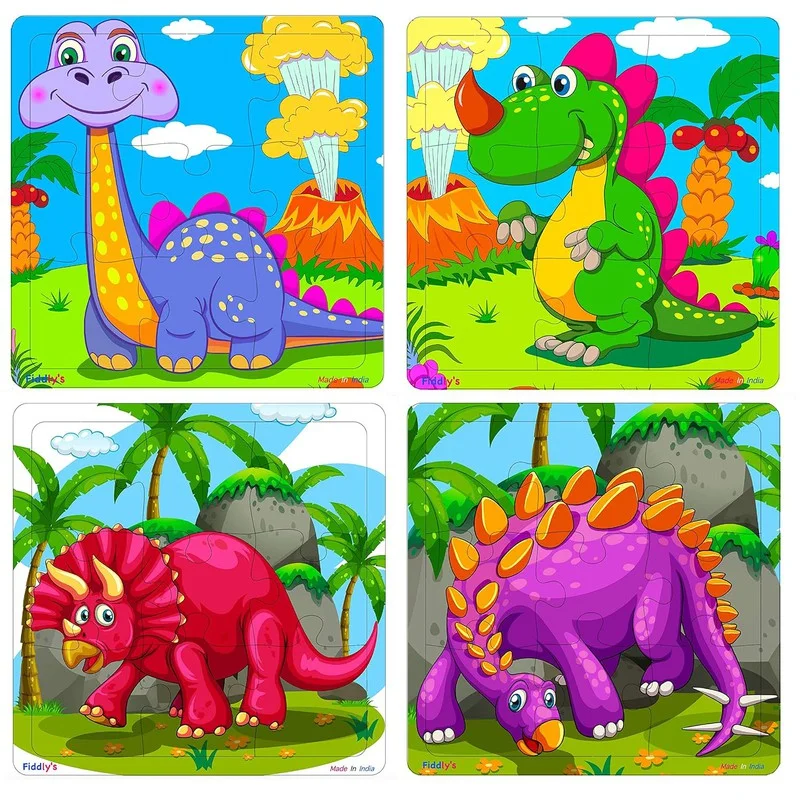 Wooden Puzzle for ride breaks-Wooden Jigsaw Puzzle - 9 Pieces (Dino Pack of 4)