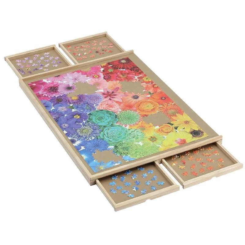 Wooden Puzzle for merry play-Wooden Jigsaw Puzzle Board Table For 1000 Pieces With Drawers And Cover, Pu