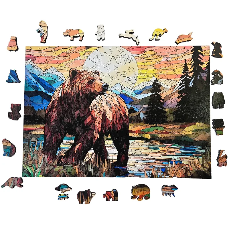 Wooden Puzzle for harvest joy-Wooden Jigsaw Puzzle For Adults, Big Grizzly Bear, 200 Pieces Puzzle, 5Mm Thik