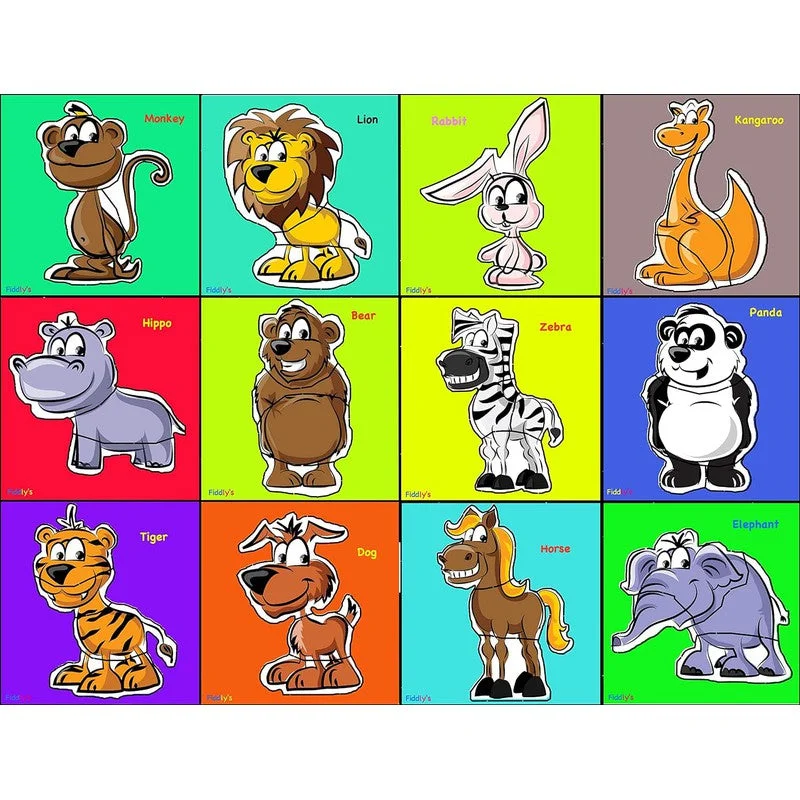 Wooden Puzzle for home calm-Wooden Jigsaw Puzzle for Early Age Children - Pack of 12 Zoo Animals