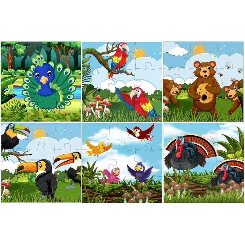 Wooden Puzzle for avian shapes-Wooden Jigsaw Puzzles - 9 Pieces (Birds, Bear & Bee's) (Pack of 6)