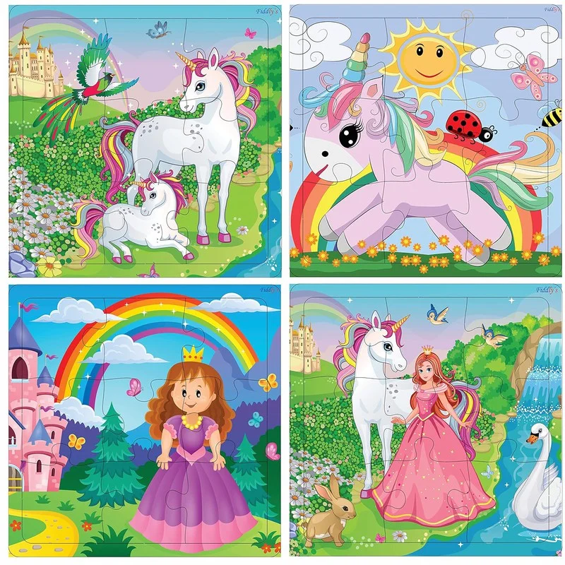 Wooden Puzzle for new year-Wooden Jigsaw Puzzles - 9 Pieces (Unicorn & Princess - Pack of 4)