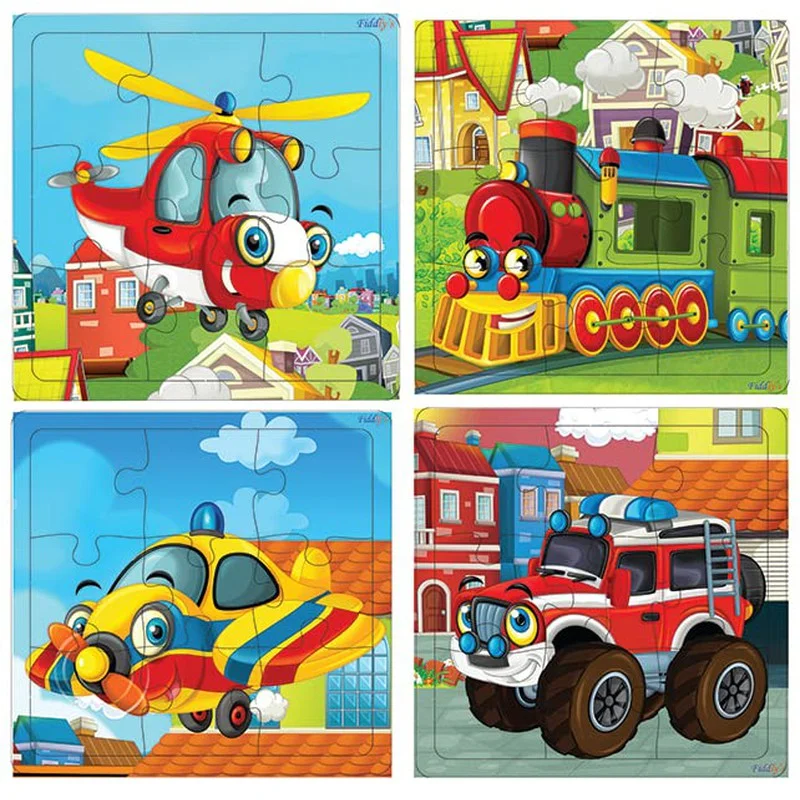 Wooden Puzzle for frosty joy-Wooden Jigsaw Puzzles - 9 Pieces (Vehicles (Pack Of 4))