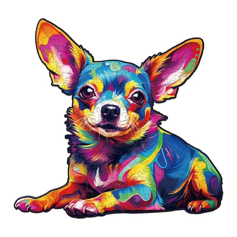 Wooden Puzzle for furry fun-Wooden Jigsaw Puzzles, Colorful Chihuahua Wooden Puzzles For Adults, Unique An