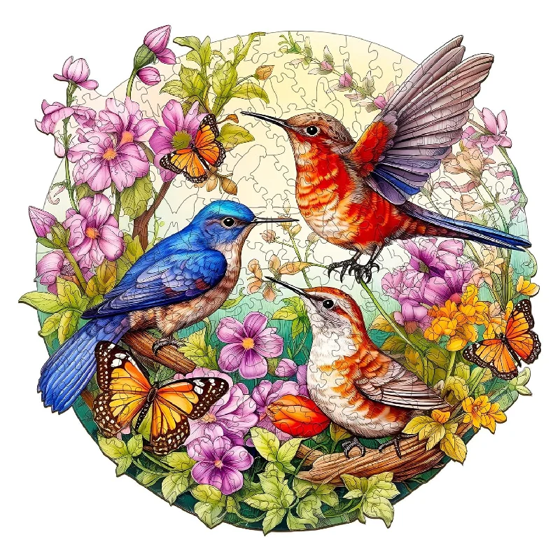 Wooden Puzzle for season shifts-Wooden Jigsaw Puzzles For Adults And Kids, Birds And Butterflies Unique Shape