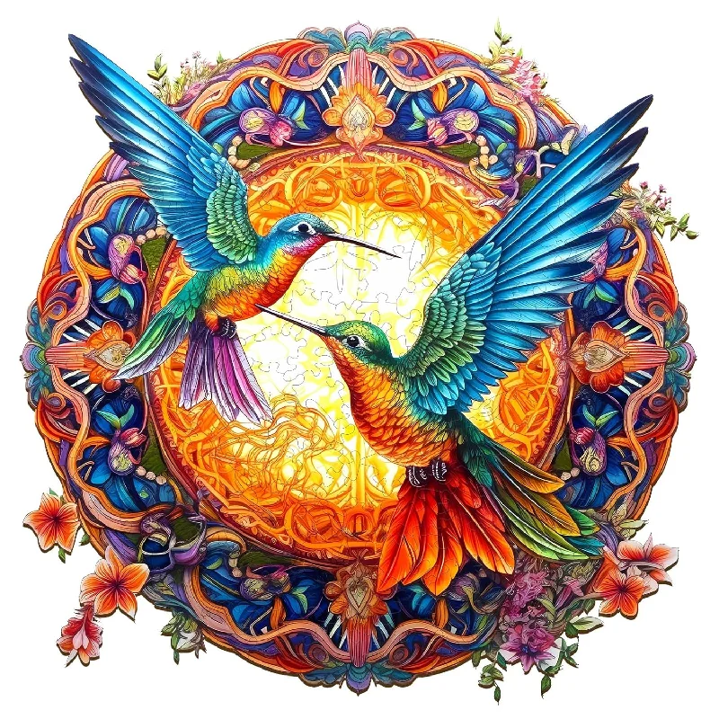 Wooden Puzzle for scaly art-Wooden Jigsaw Puzzles, Mandala Hummingbirds (200Pcs M 11.8 11.8In) Wooden P