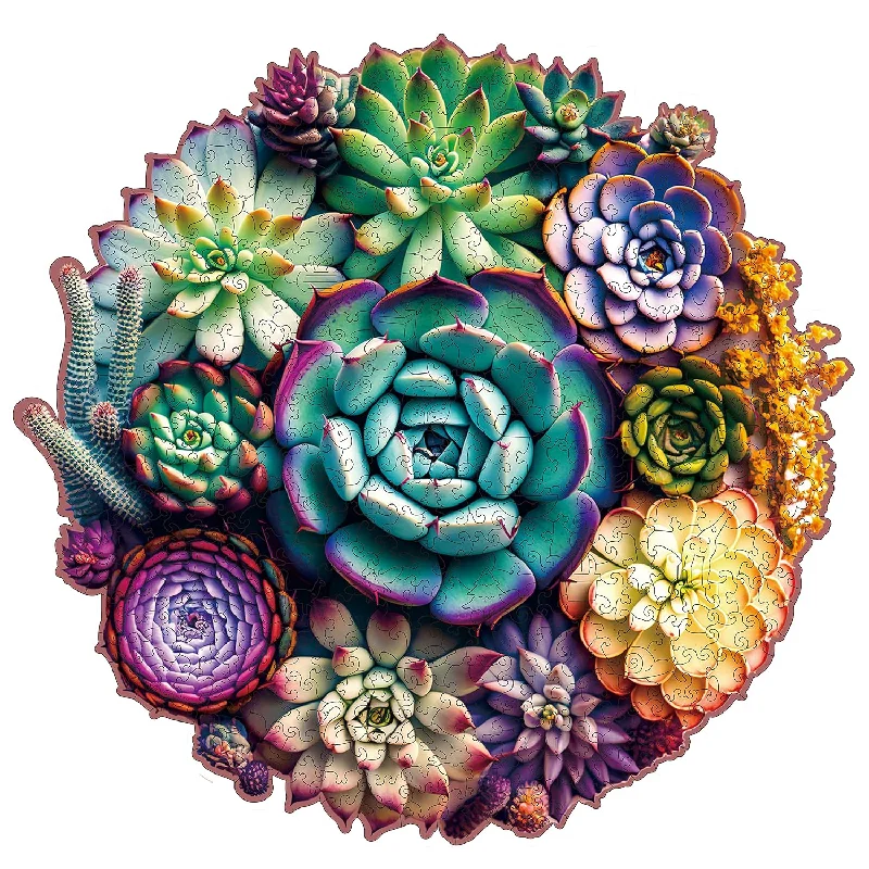 Wooden Puzzle for bloom play-Wooden Jigsaw Puzzles Mandala Succulent Plants, 200 Piece Luxurious Shaped