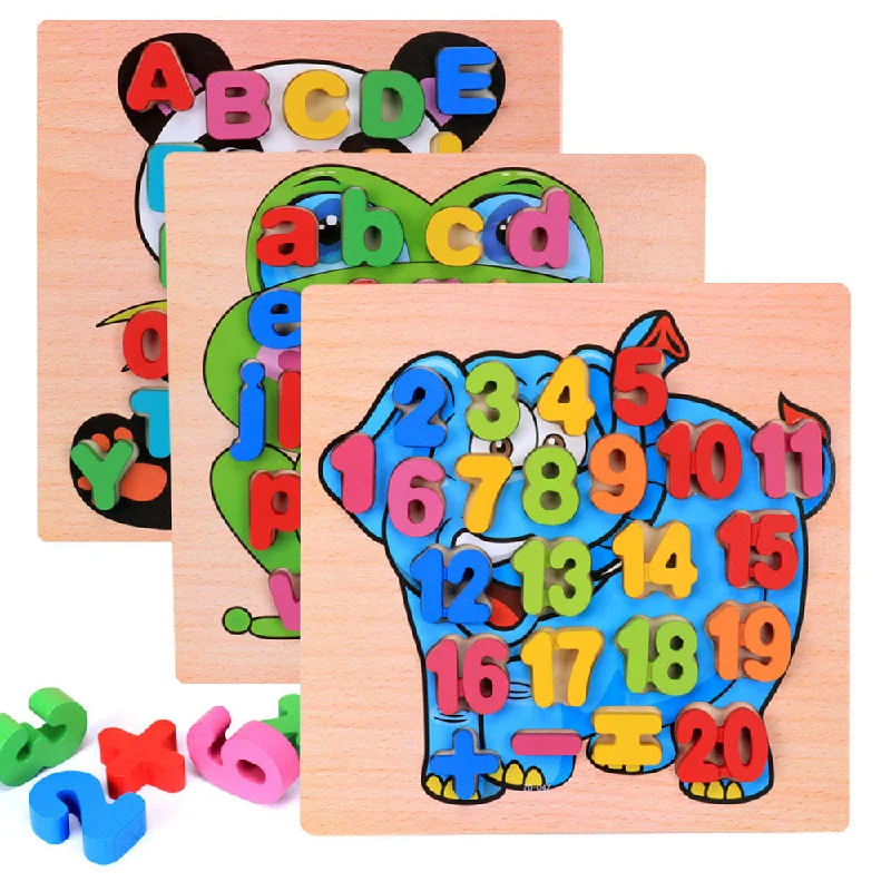 Digital Plaything for interactive stories-Wooden Kids Numbers and letters Jigsaw For Education And Learning Puzzles Toy