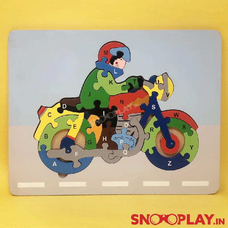 Wooden Puzzle for home lessons-Wooden Motorbike With Alphabet Jigsaw Puzzle