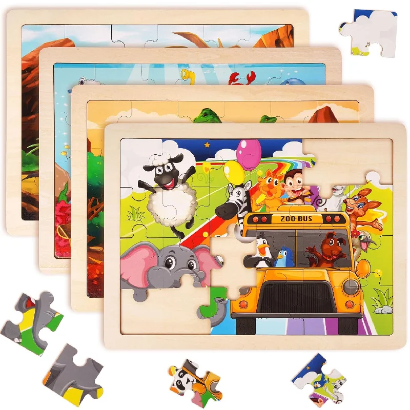 Wooden Puzzle for leafy art-Wooden Puzzles For Kids Ages 3 5, 4 Packs 24 Pcs Jigsaw Puzzles Montessori Toy