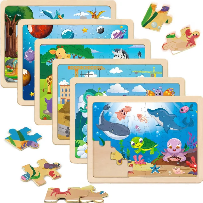 Wooden Puzzle for garden games-Wooden Puzzles For Kids Ages 4 6, 6 Packs 30 Pcs Jigsaw Puzzles For Kids Ag