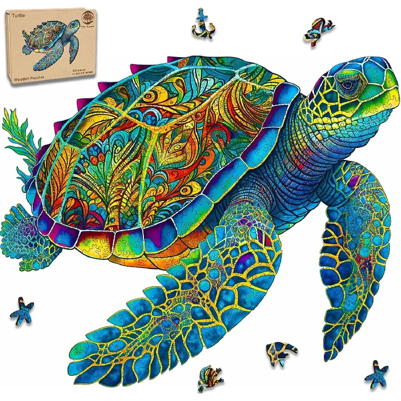 Wooden Puzzle for camp calm-Wooden Puzzles, Sea Turtle Jigsaw Puzzles 200 Pieces, Unique Shaped Wooden