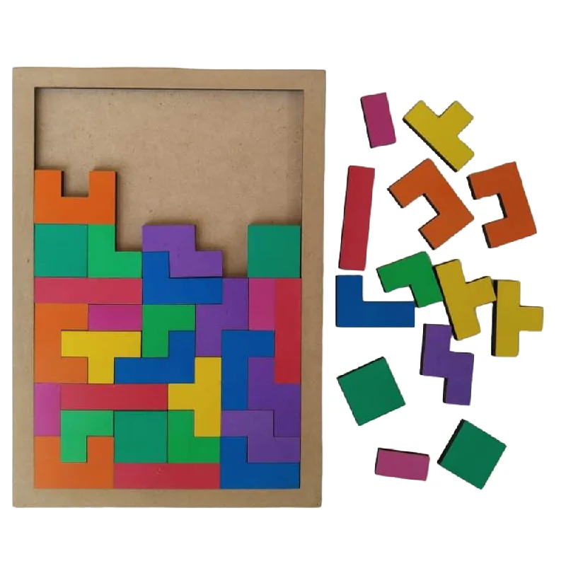 Wooden Puzzle for festive gifts-Wooden Tetris Jigsaw Puzzle - 40 Pcs