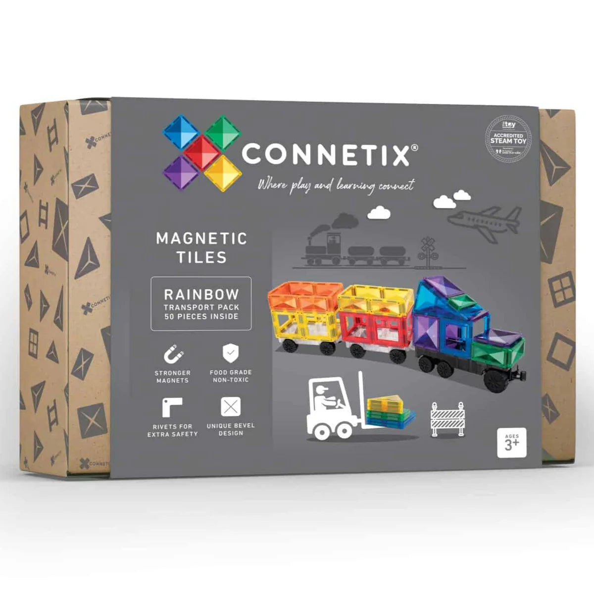 Magnetic sheet for custom wall graphics-Connetix Magnetic Tiles Rainbow Transport pack 50 pieces