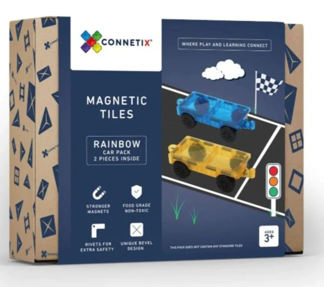 Magnetic sheet for creating home office tools-Connetix Tiles Rainbow car pack 2 piece