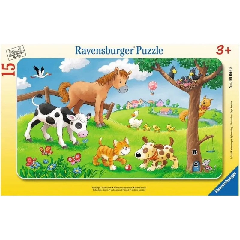 Wooden Puzzle for wild art-Farm Animals with houses 15pc puzzle