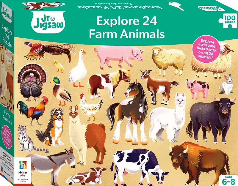 Wooden Puzzle for frosty joy-100-Piece Junior Jigsaw Explore 24: Farm Animals