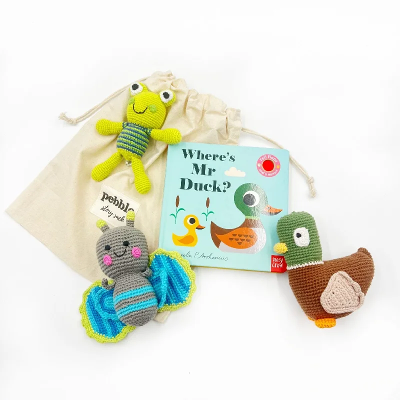 Interactive Books for living rooms-Pebble Where’s Mr Duck Book And Toys Story Sack