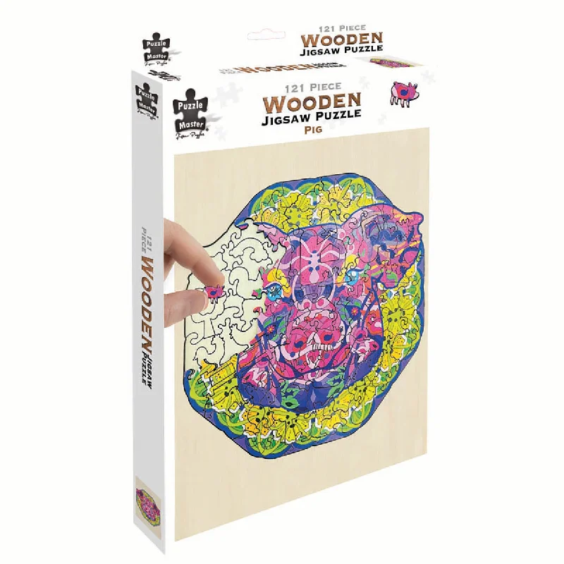 Wooden Puzzle for sunny art-Puzzle Master Wooden Jigsaw Puzzle, Pig- 121pc