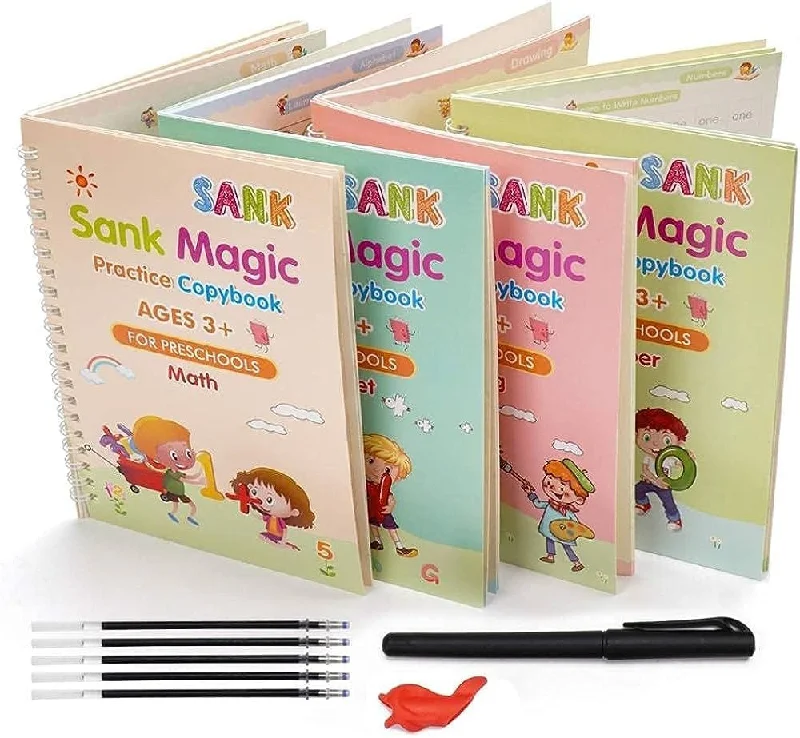 Interactive Books for relaxation reads-Sank Magic Practice Copybook(4 BOOKS+10 INK REFILL)