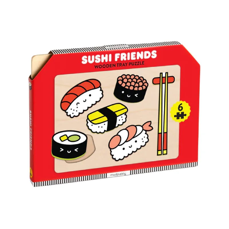 Wooden Puzzle for scaly art-Sushi Friends Wooden Tray 6 Piece Jigsaw Puzzle