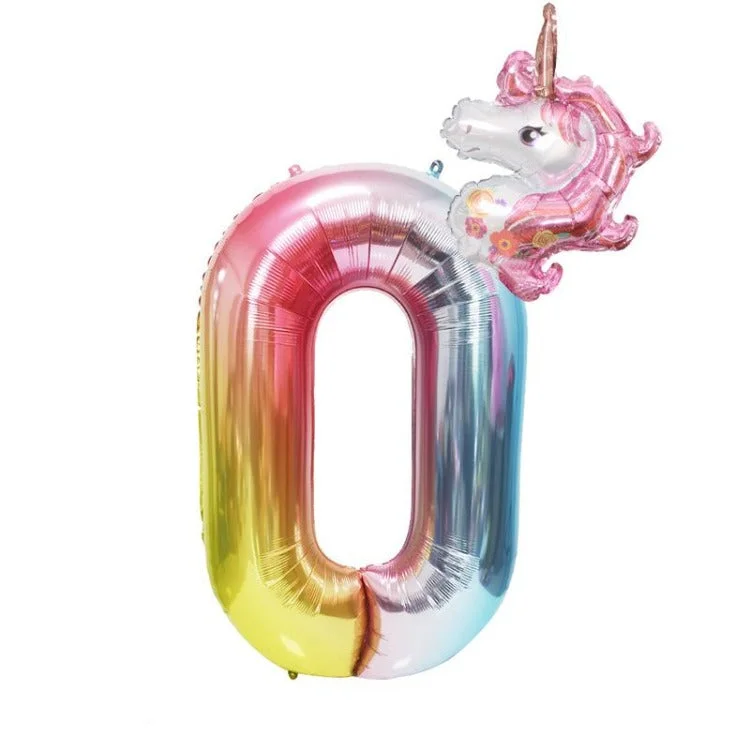 Unicorn Birthday Balloon Number 0