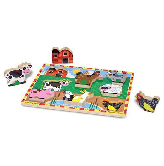 Wooden Puzzle for cozy calm-Wooden Chunky Puzzle Farm Animals