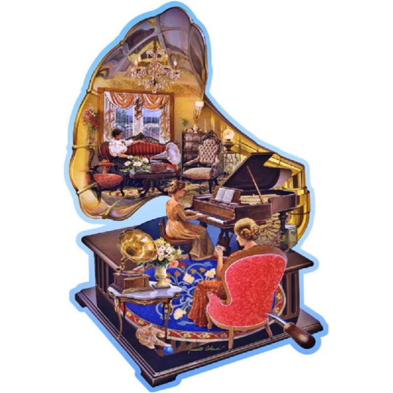 Wooden Puzzle for fish tales-Wooden cozy gramophone jigsaw puzzle