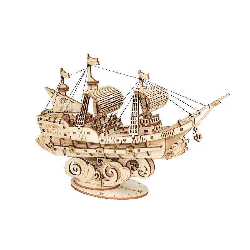 Wooden Puzzle for home skills-3D Laser Cut Wooden Puzzle: Sailing Ship