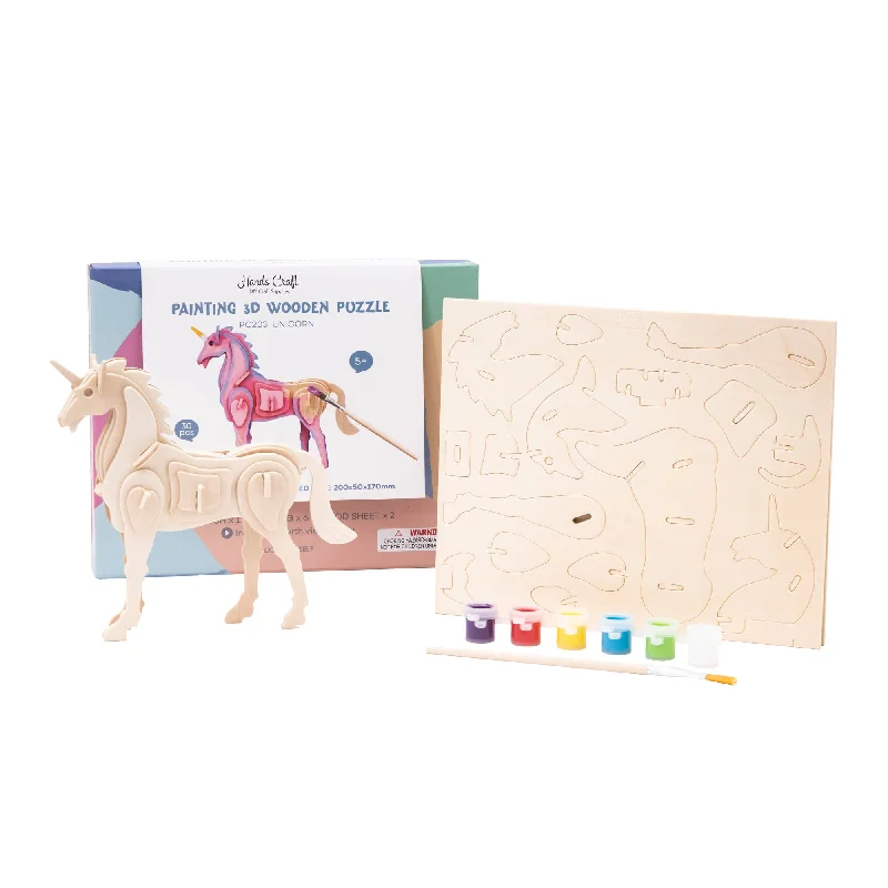 Digital Plaything for home offices-3D Wooden Puzzle with Paint Kit: Unicorn