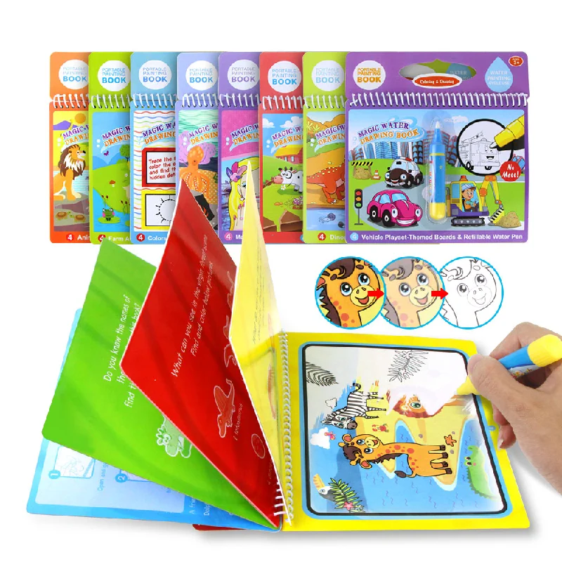 Interactive Books for patio reading-8 styles Magic Water Drawing Book Coloring Doodle & Magic Pen Drawing Toys early education For Kids Birthday Gift