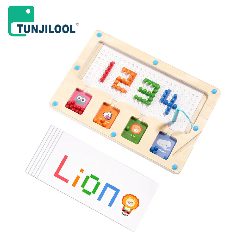 Digital Plaything for mobile devices-TUNJILOOL Children's magnetic animal number calculation moving bead puzzle kindergarten early education color classification counting board educational toy