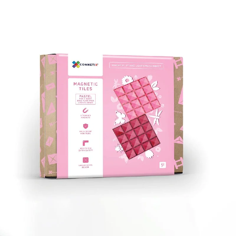 Magnetic sheet for signs and displays-Connetix - 2 Piece Pastel Base Plate Pink & Berry Pack