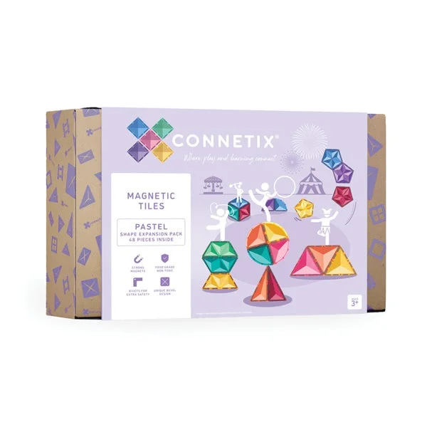 Magnetic sheet for creating educational tools-Connetix - 48 Piece Pastel Shape Expansion Pack